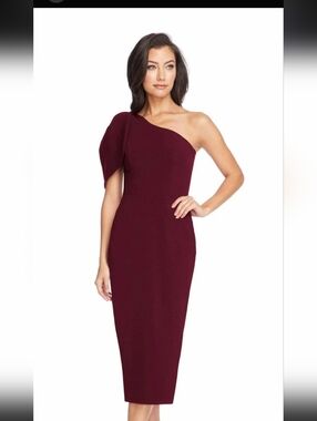 Dress The Population Tiffany Burgundy One Shoulder Midi Dress Bridal Coctail L